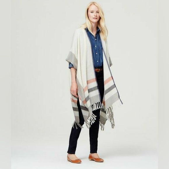 Loft | Striped Poncho with Fringe - Picture 2 of 14